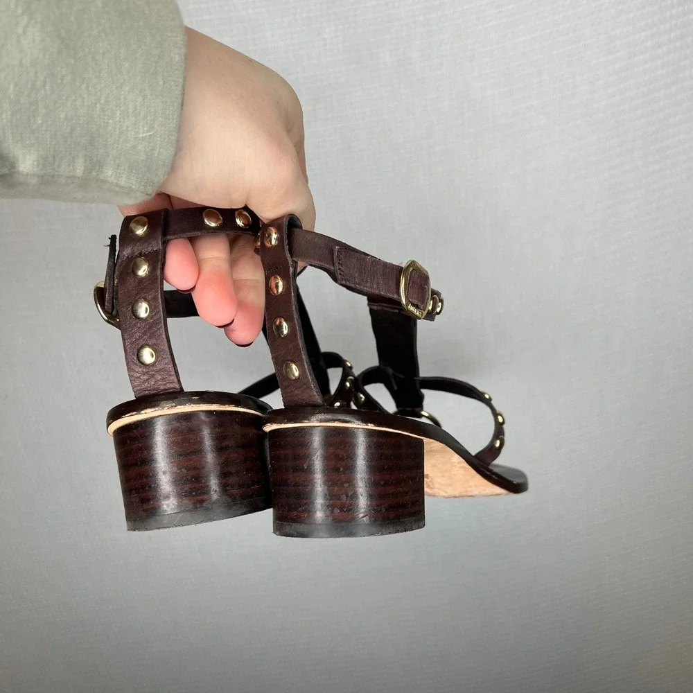 DaniBlack Vintage Y2K Women's Brown Studded Gladiator Thong Sandals Heels 8M‎